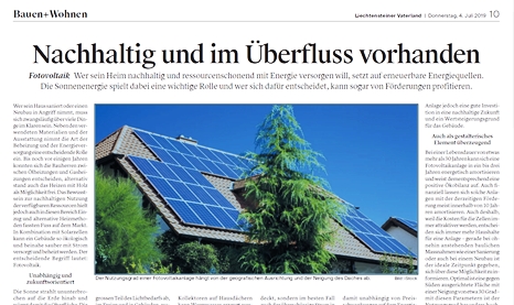Infos zu Photovoltaik und Stromsparen im «Vaterland»