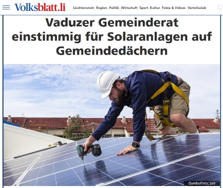 Vaduzer Gemeinderat einstimmig für Solaranlagen auf Gemeindedächern
